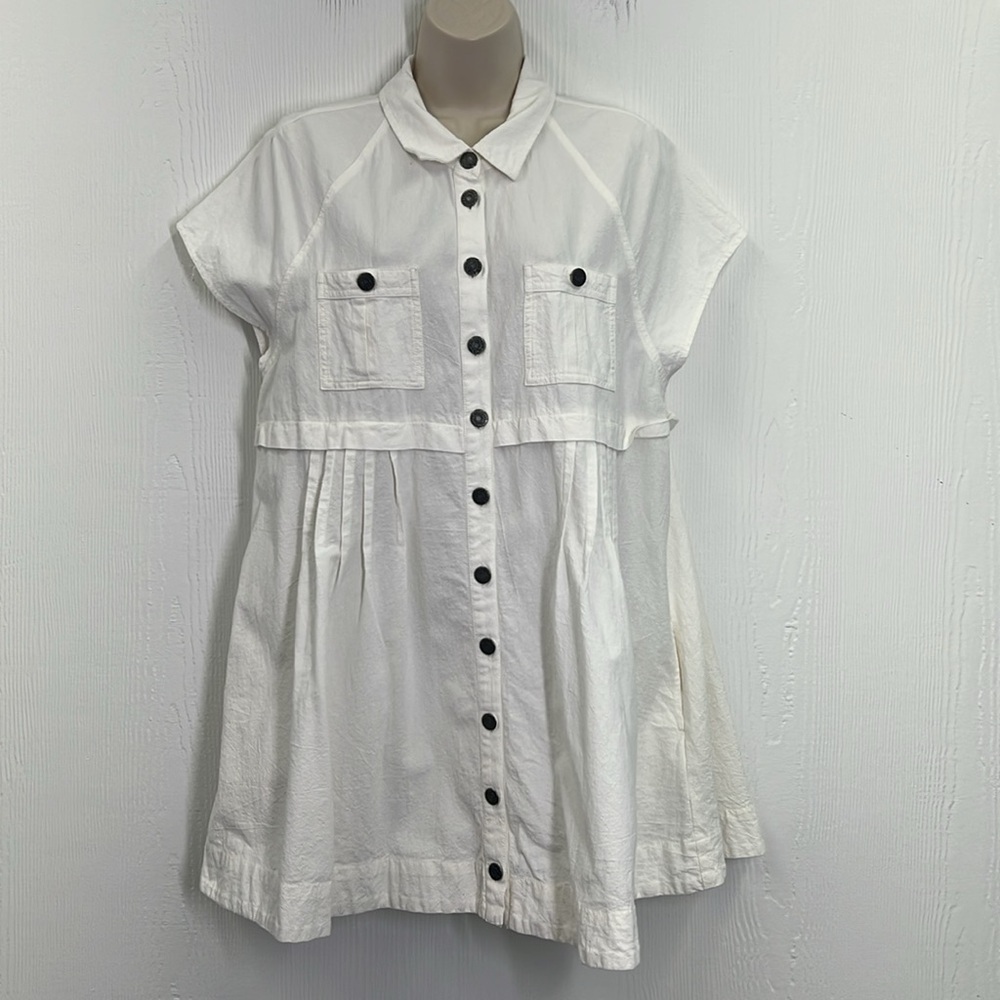 Free People - Ronnie Cotton Poplin Button Down Short Sleeve Mini Shirtdress SZ M - Picture 3 of 12